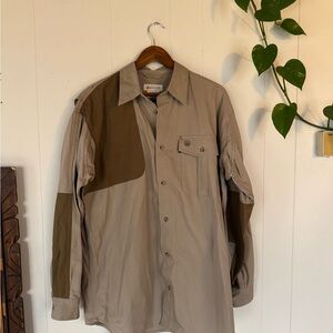 Men's Casual Button Down Shirt - Beige and Brown